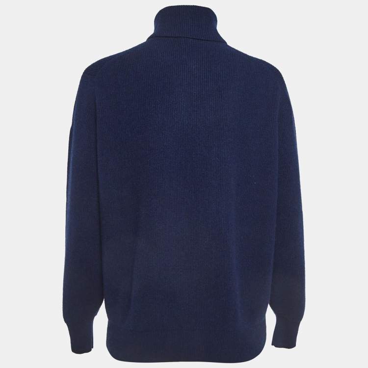 Brunello Cucinelli Blue Rib Knit Turtle Neck Sweater L Brunello