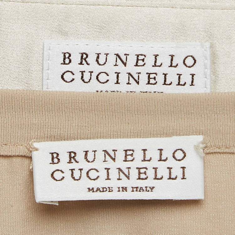 Pre Owned Brunello Cucinelli Beige Argyle Sequined Silk Shirt M