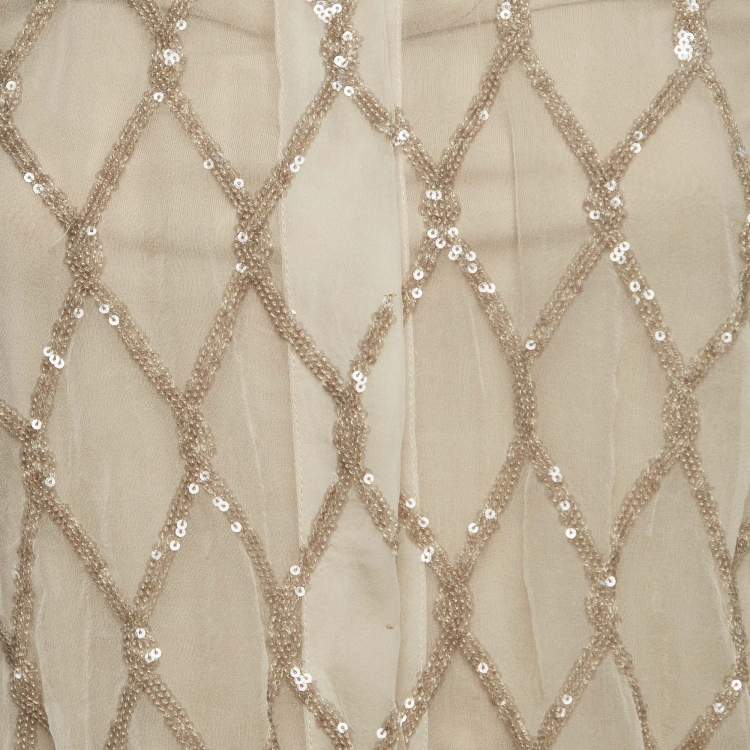 Pre Owned Brunello Cucinelli Beige Argyle Sequined Silk Shirt M