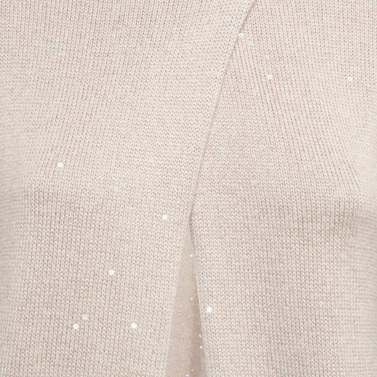 Pre Owned Brunello Cucinelli Grey Rib Knit Sequin Embellished Sleeveless Cardigan M