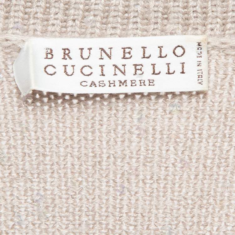 Pre Owned Brunello Cucinelli Grey Rib Knit Sequin Embellished Sleeveless Cardigan M