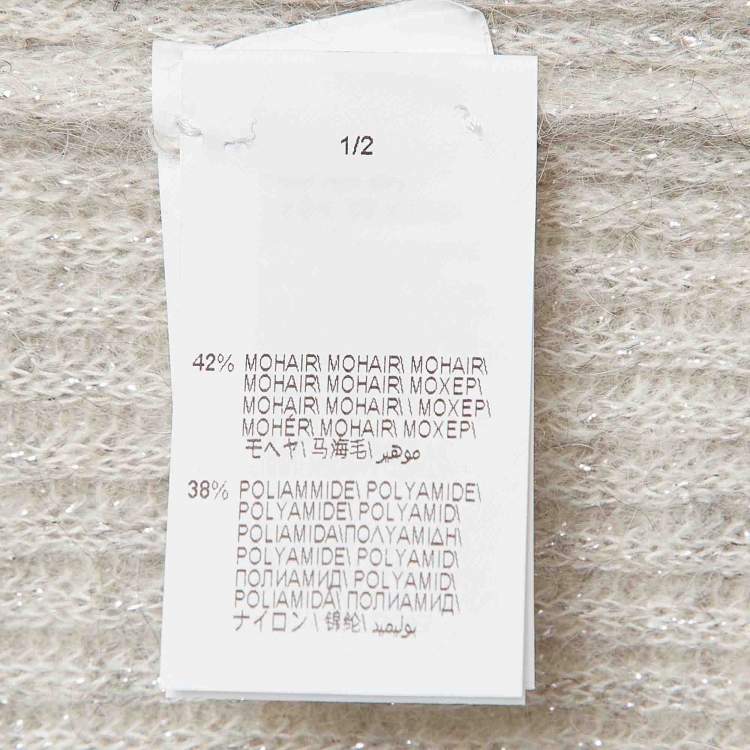 Pre Owned Brunello Cucinelli Grey Applique Lurex Knit V-Neck Sweater XS