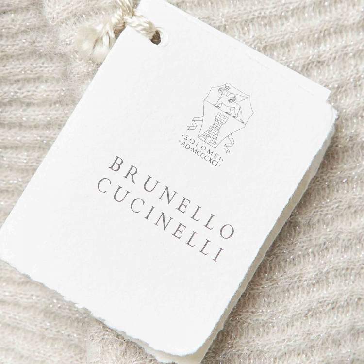 Pre Owned Brunello Cucinelli Grey Applique Lurex Knit V-Neck Sweater XS