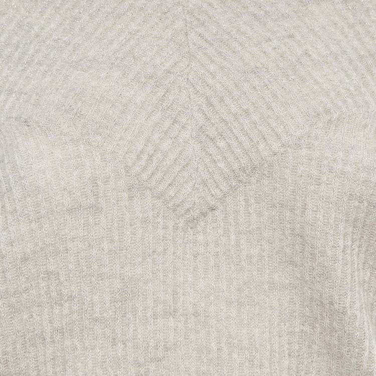 Pre Owned Brunello Cucinelli Grey Applique Lurex Knit V-Neck Sweater XS