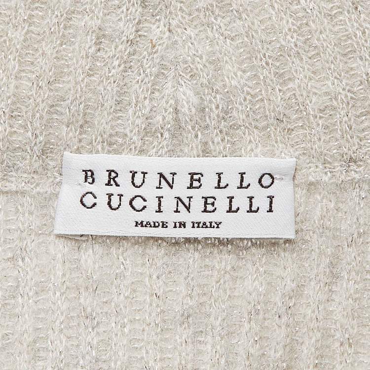 Pre Owned Brunello Cucinelli Grey Applique Lurex Knit V-Neck Sweater XS