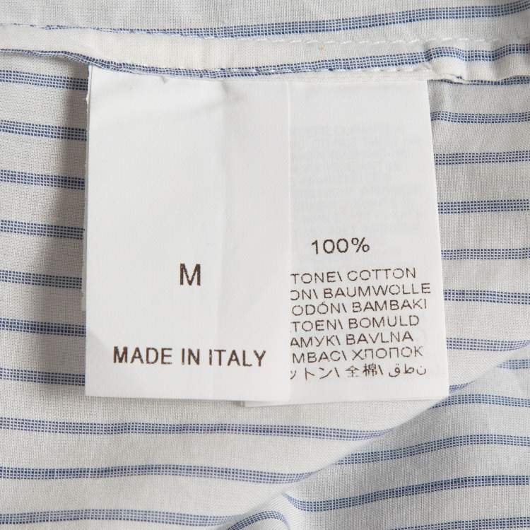 Pre Owned Brunello Cucinelli White/Blue Pinstripe Cotton Draped Sleeveless Blouse M