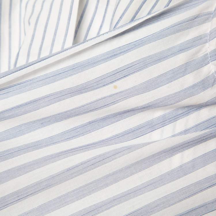 Pre Owned Brunello Cucinelli White/Blue Pinstripe Cotton Draped Sleeveless Blouse M