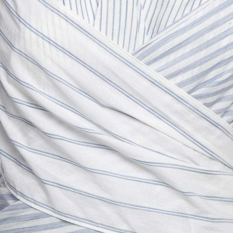 Pre Owned Brunello Cucinelli White/Blue Pinstripe Cotton Draped Sleeveless Blouse M
