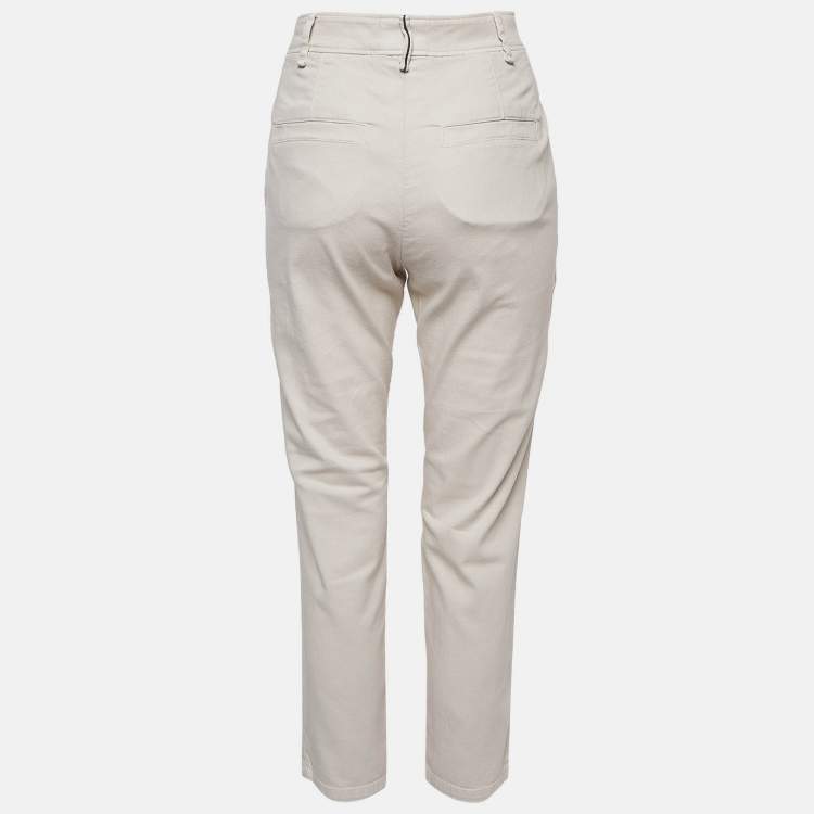 Pre Owned Brunello Cucinelli Cream Pleated Cotton Blend Formal Trousers S