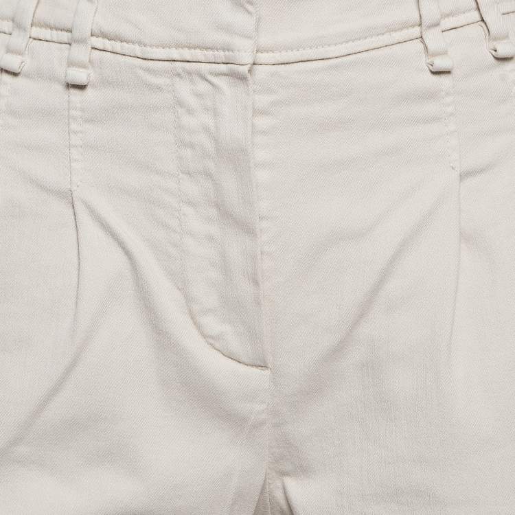 Pre Owned Brunello Cucinelli Cream Pleated Cotton Blend Formal Trousers S