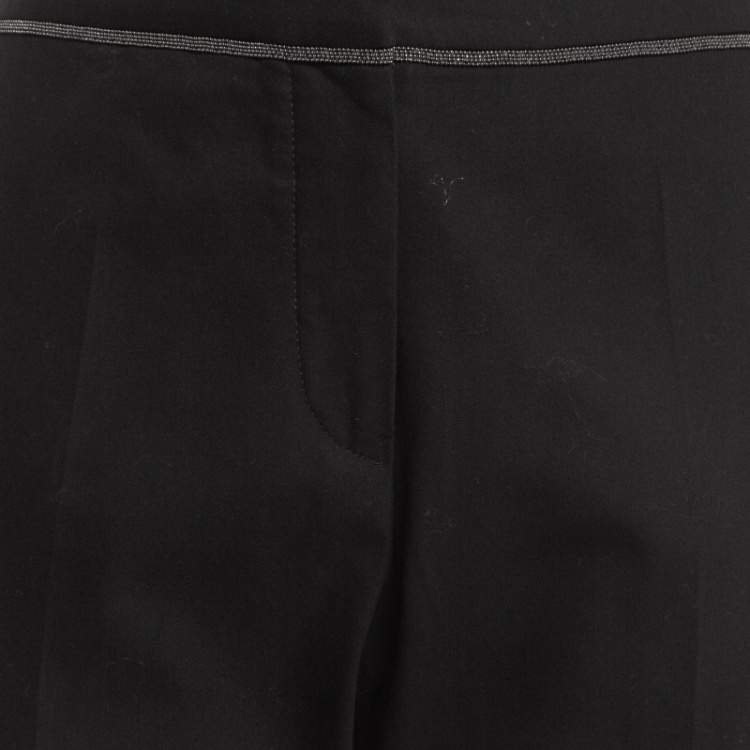 Pre Owned Brunello Cucinelli Black Embellished Gabardine Trousers L