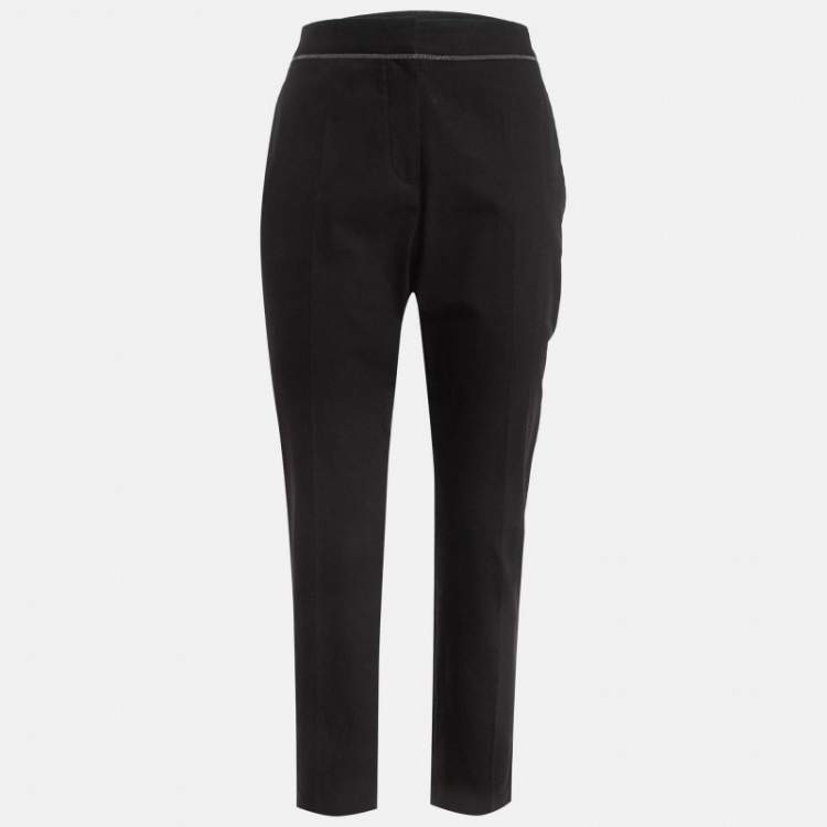 Pre Owned Brunello Cucinelli Black Embellished Gabardine Trousers L