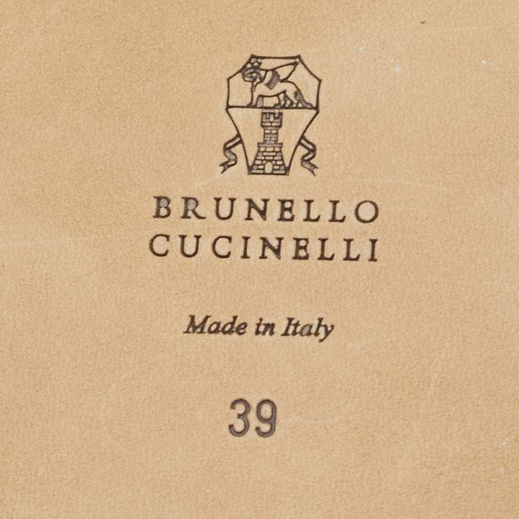 Pre Owned Brunello Cucinelli Brown Leather  Square Toe Flat Slide Size 39