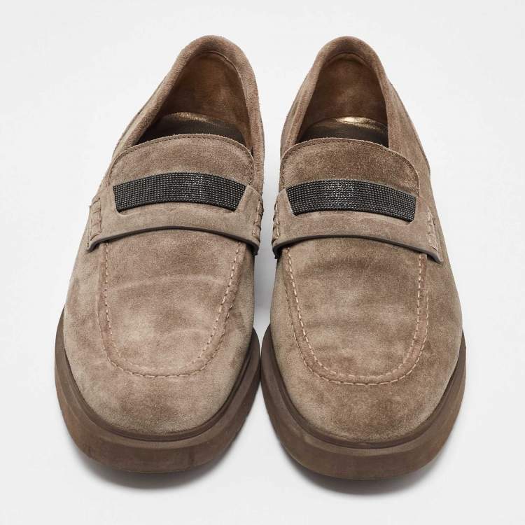 Pre Owned Brunello Cucinelli Brown Suede Monoli Loafers Size 40