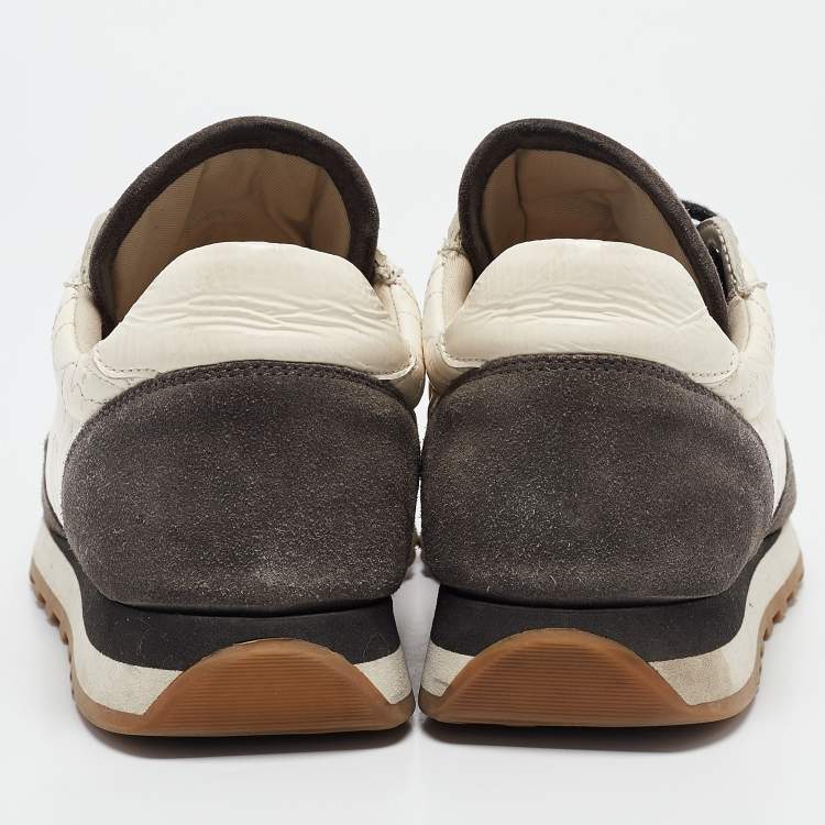 Pre Owned Brunello Cucinelli Grey Fabric and Suede Lace Up Sneakers Size 38