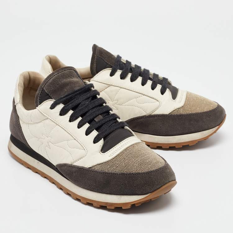Pre Owned Brunello Cucinelli Grey Fabric and Suede Lace Up Sneakers Size 38
