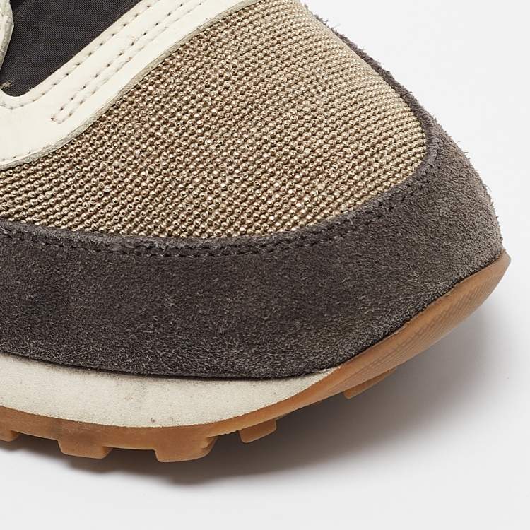 Pre Owned Brunello Cucinelli Grey Fabric and Suede Lace Up Sneakers Size 38