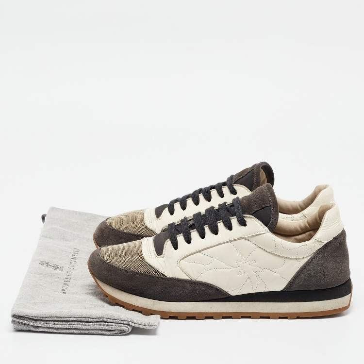 Pre Owned Brunello Cucinelli Grey Fabric and Suede Lace Up Sneakers Size 38
