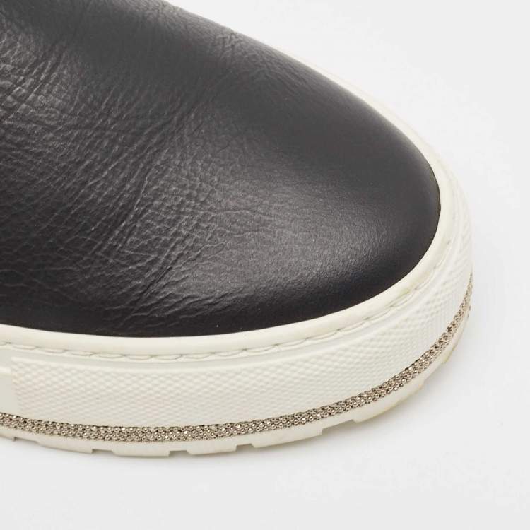 Pre Owned Brunello Cucinelli Black Leather Slip On Sneakers Size 37