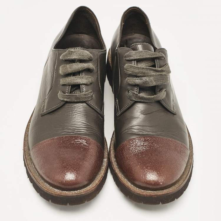Pre Owned Brunello Cucinelli Two Tone Leather Lace Up Oxfords Size 37