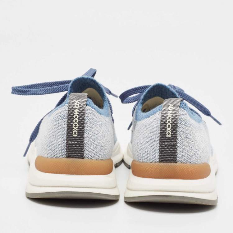 Pre Owned Brunello Cucinelli Blue/White Knit Fabric Low Top Sneakers Size 38