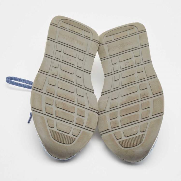 Pre Owned Brunello Cucinelli Blue/White Knit Fabric Low Top Sneakers Size 38
