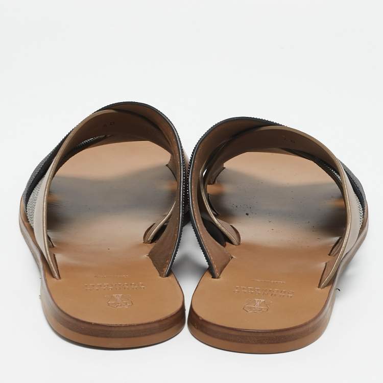 Pre Owned Brunello Cucinelli Multicolor Beads and Leather Crossover Flat Sandals Size 40