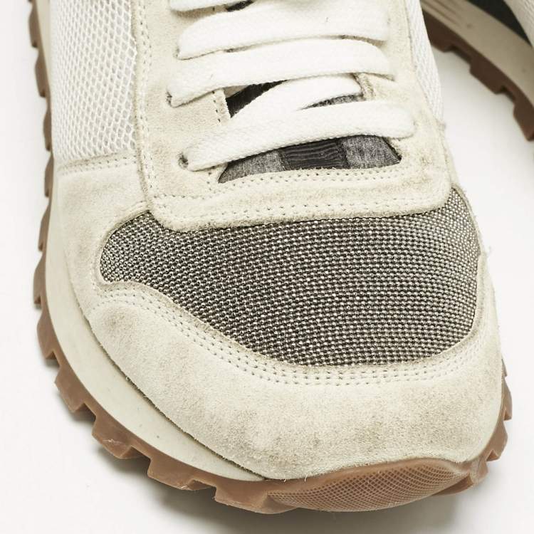 Pre Owned Brunello Cucinelli Grey/White Suede and Mesh Low Top Sneakers Size 39