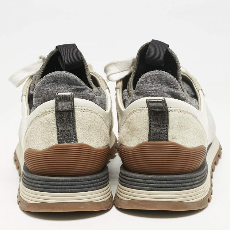 Pre Owned Brunello Cucinelli Grey/White Suede and Mesh Low Top Sneakers Size 39