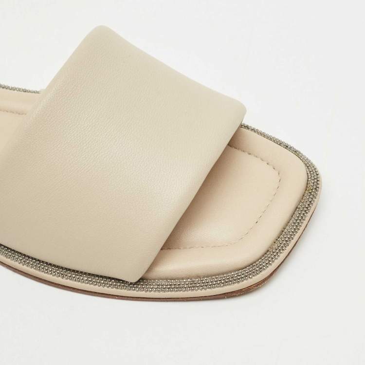 مملوكة مسبقًا Brunello Cucinelli Grey Leather Square Toe Flat Slide Size 38