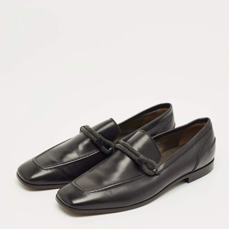 Pre Owned Brunello Cucinelli Black Leather Loafers Size 37
