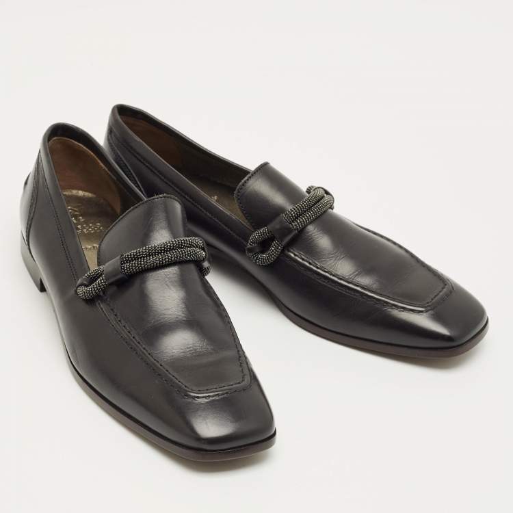 Pre Owned Brunello Cucinelli Black Leather Loafers Size 37