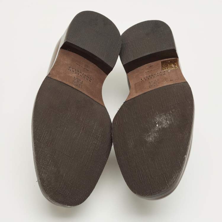 Pre Owned Brunello Cucinelli Brown Leather Monili Embellish Derby Size 38