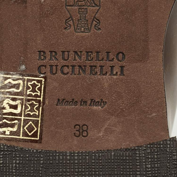 Pre Owned Brunello Cucinelli Brown Leather Monili Embellish Derby Size 38
