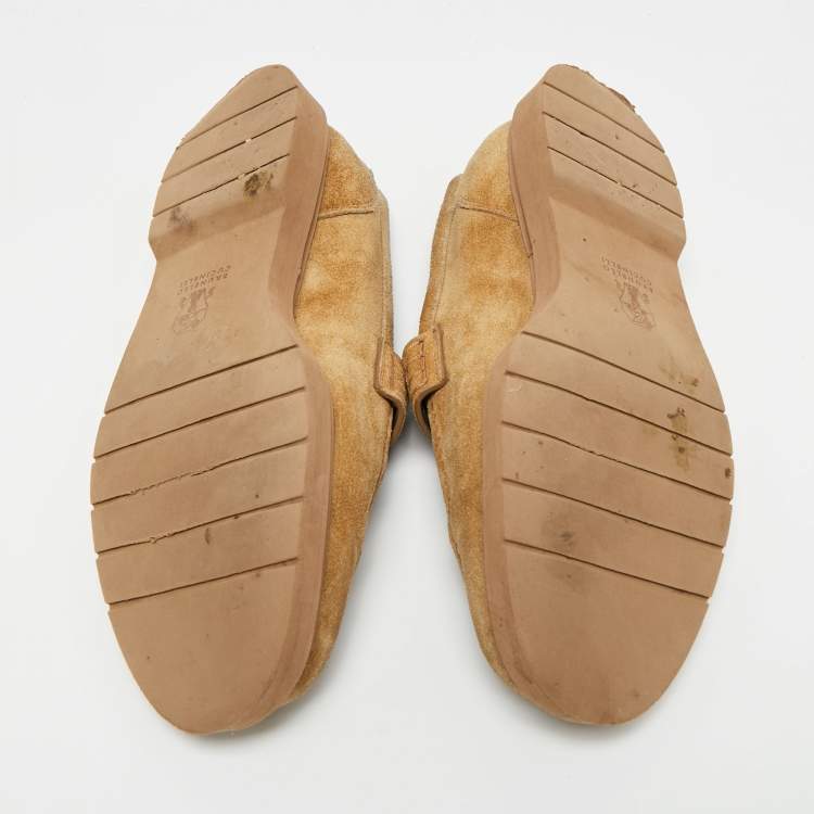 Pre Owned Brunello Cucinelli Brown Suede Monoli Penny Loafers Size 38