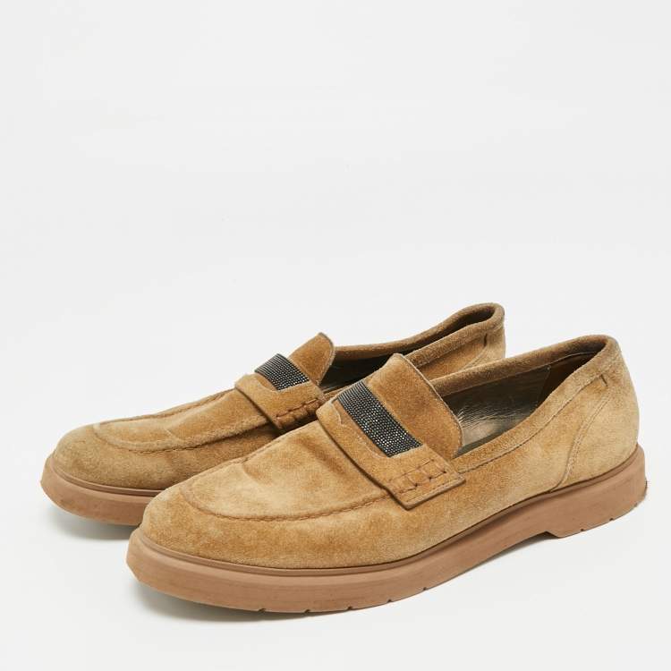 Pre Owned Brunello Cucinelli Brown Suede Monoli Penny Loafers Size 38