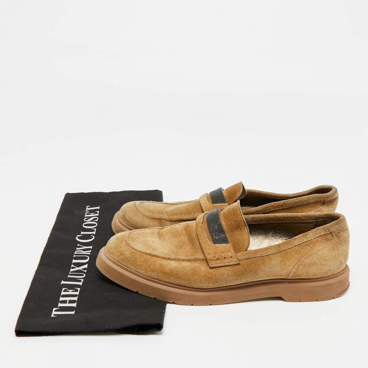 Pre Owned Brunello Cucinelli Brown Suede Monoli Penny Loafers Size 38