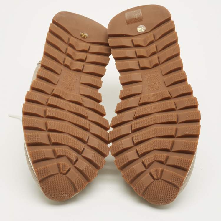 Pre Owned Brunello Cucinelli Grey Leather Lace Up Sneakers Size 35.5