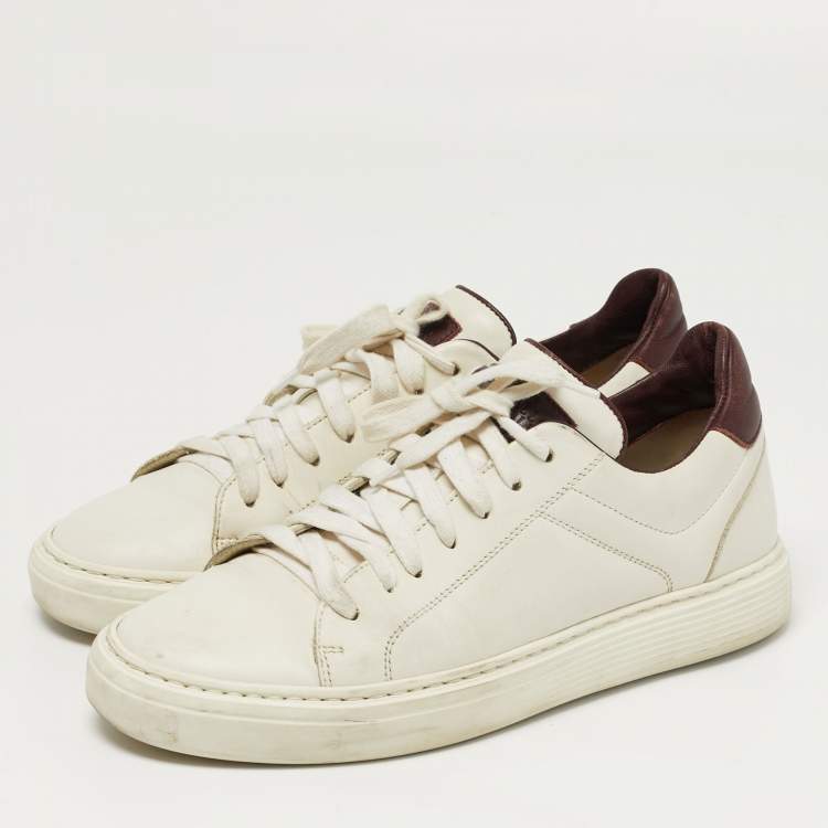 Pre Owned Brunello Cucinelli Size 40 Burgundy/White Leather Lace Up Sneakers