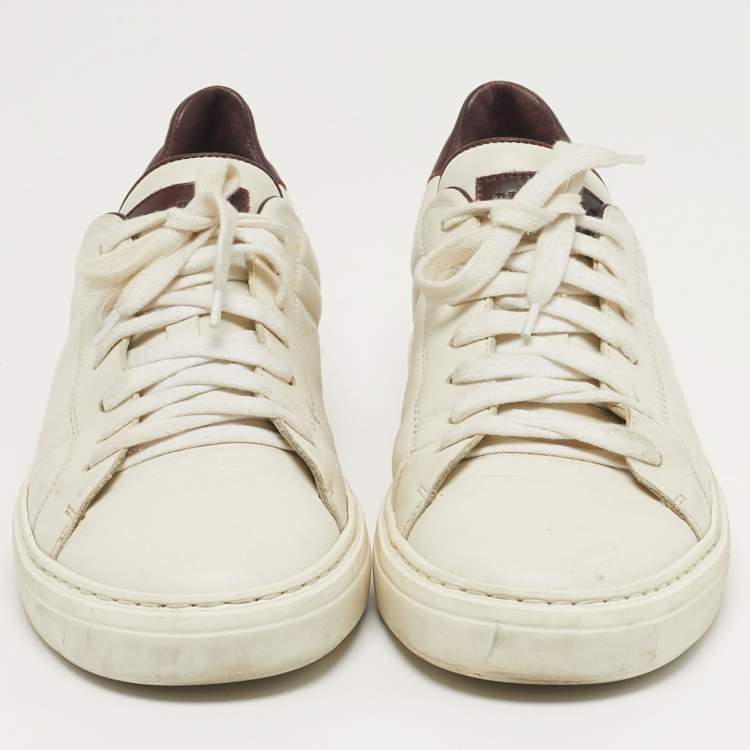 Pre Owned Brunello Cucinelli Size 40 Burgundy/White Leather Lace Up Sneakers