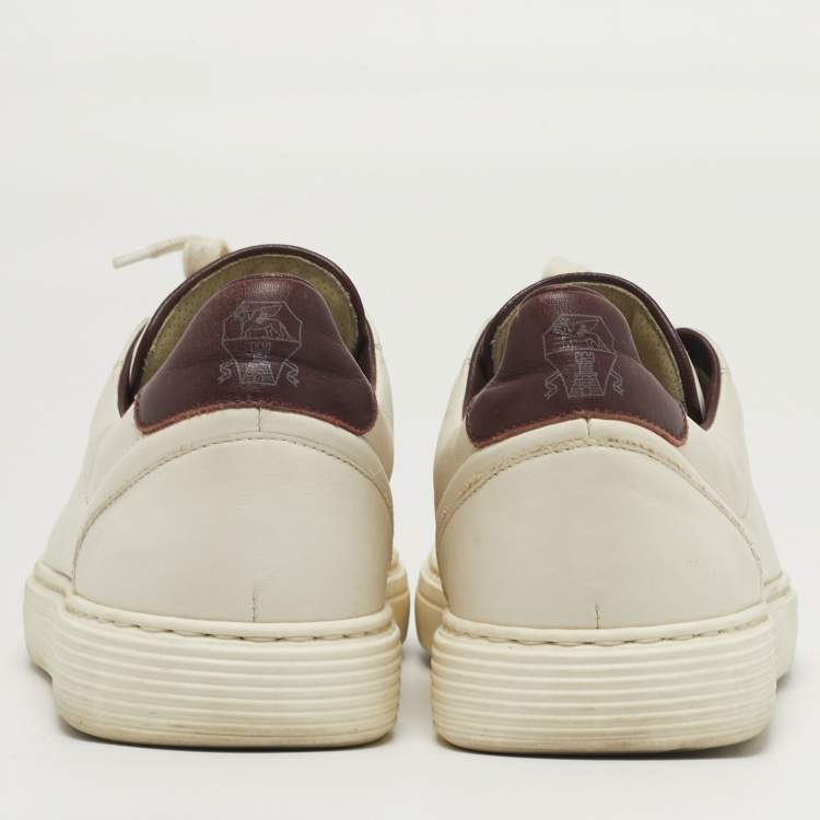 Pre Owned Brunello Cucinelli Size 40 Burgundy/White Leather Lace Up Sneakers