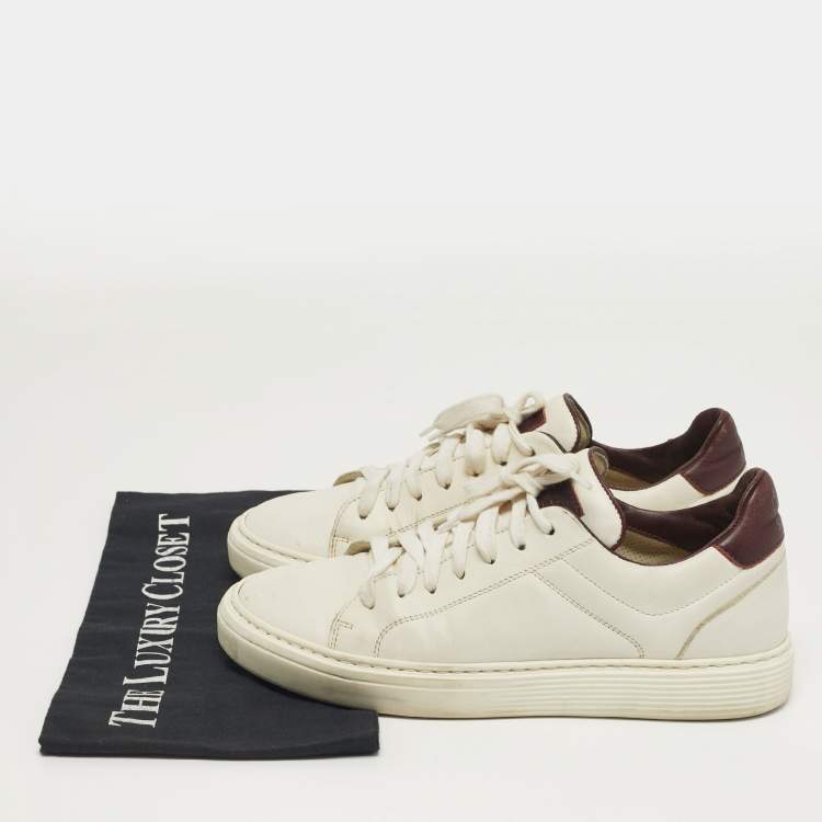 Pre Owned Brunello Cucinelli Size 40 Burgundy/White Leather Lace Up Sneakers