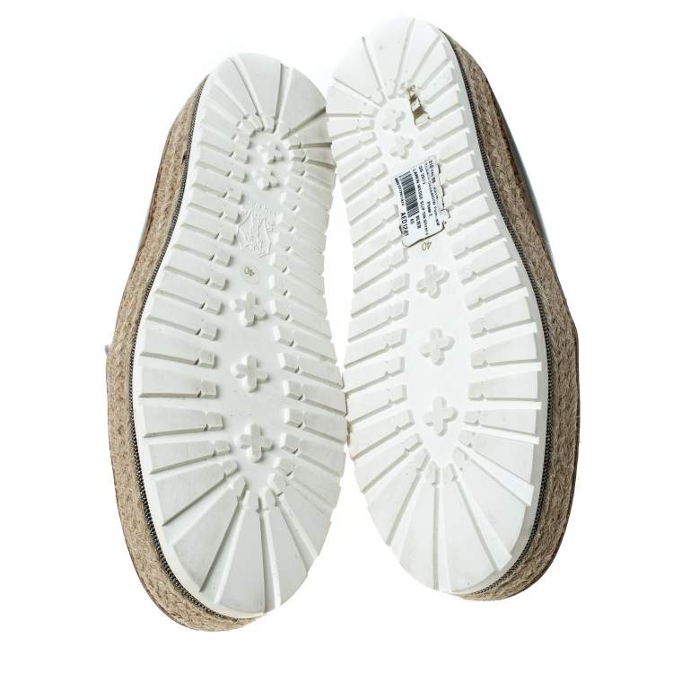 Pre Owned Brunello Cucinelli Metallic Silver Leather Espadrille Mules Size 40
