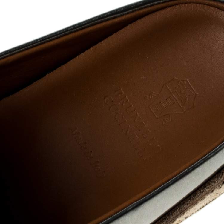 Pre Owned Brunello Cucinelli Metallic Silver Leather Espadrille Mules Size 40