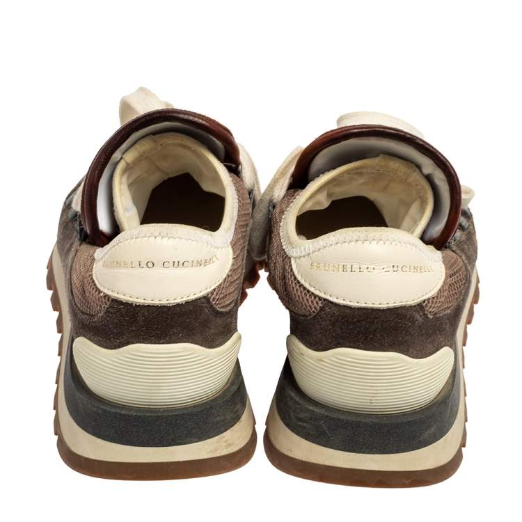 Pre Owned Brunello Cucinelli Multicolor Mesh And Suede Low Top Sneakers Size 36