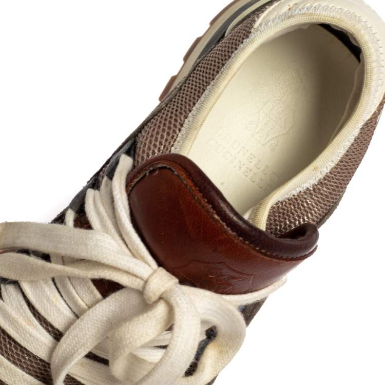Pre Owned Brunello Cucinelli Multicolor Mesh And Suede Low Top Sneakers Size 36