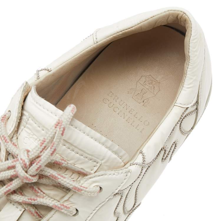 Pre Owned Brunello Cucinelli White Leather Low Top Sneakers Size 38