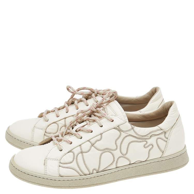 Pre Owned Brunello Cucinelli White Leather Low Top Sneakers Size 38