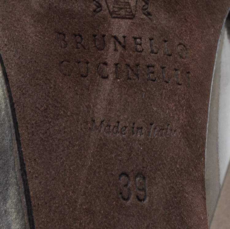Pre Owned Brunello Cucinelli Metallic Patent Block Heel Pumps Size 39