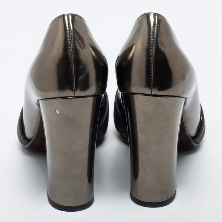 Pre Owned Brunello Cucinelli Metallic Patent Block Heel Pumps Size 39
